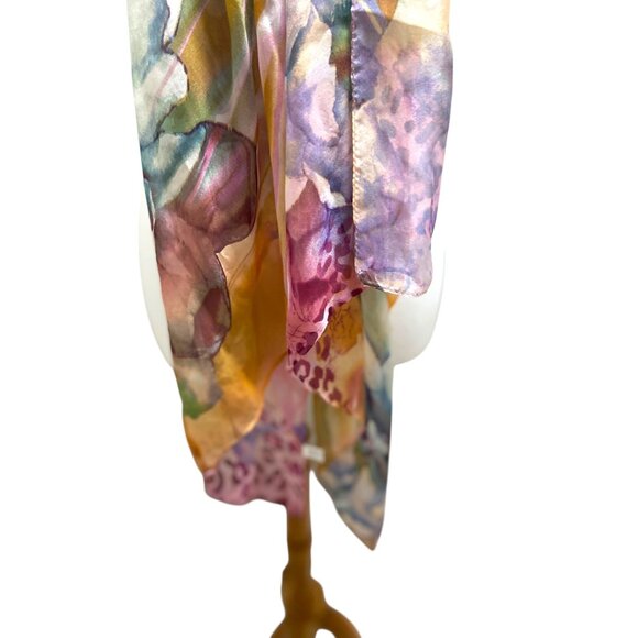 Boutique Leopard Floral Print 100% Silk Scarf Pink One Size Boho Coastal Flowy - Picture 7 of 12